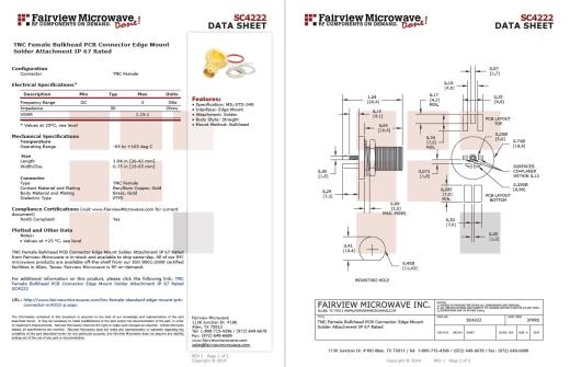 Fairview微波 Amphenol RF 3 GHz TNC隔板PCB边缘安装同轴连接器缩略图